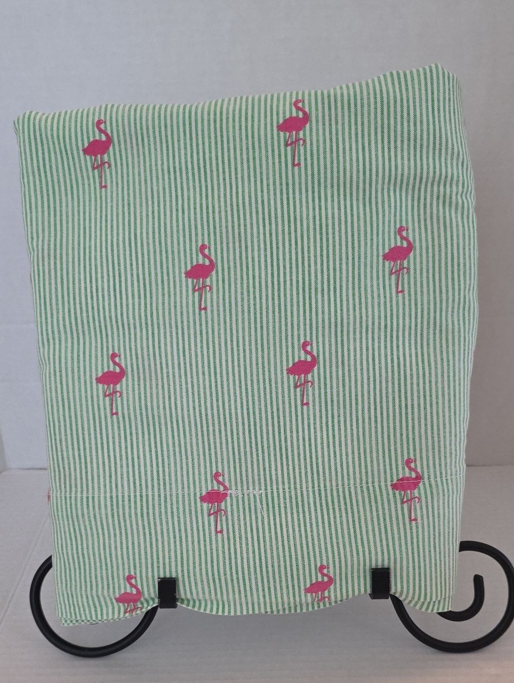 Tommy Hilfiger Green White Striped Pink Flamingo Cotton Twin Sheet